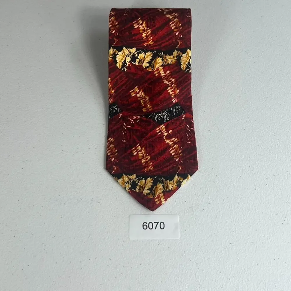 Ermenegildo Zegna Men's 100 % Silk Tie Red Yellow Black Abstract Floral Pattern